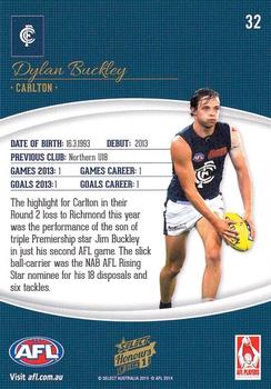 2014 Select AFL Honours Series 1 #32 Dylan Buckley Back